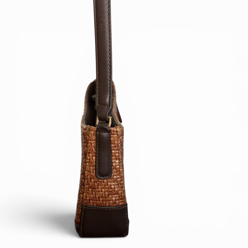 Liz Clairborn Brown Woven Shoulder Bag Baguette Purse Y2K Textured Tropical Demi - Picture 4 of 8